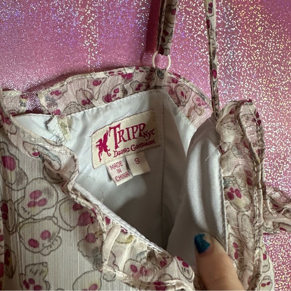 Tripp NYC Daang Goodman Chiffon Lace Tie Back Skull Frilly Layered Sun Dress y2k - Picture 8 of 10